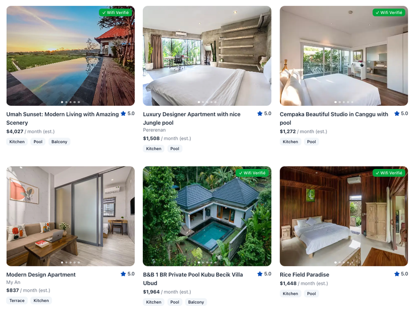 A grid of beautiful listings on Madbnb.